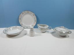 6pcs Noritake China Colburn Pattern Serving Pieces Covered Sugar Bowl, Creamer, Bowl, Plate &