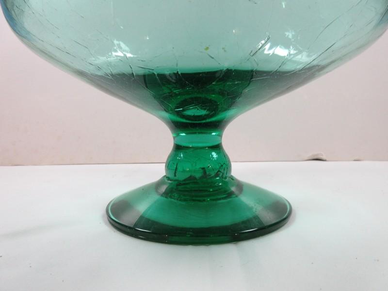 Vintage Exceptional Centerpiece Art Glass Large Compote Hand Blown Crackle Glass bowl Pontil