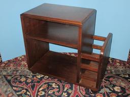 Mid Century Modern Walnut Magazine Accent Chair Side Table on Sphere Feet. 20"H x 12.5" x 22"