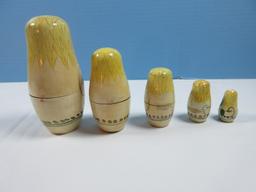 5pc Russian Style Nesting Dolls Girl Playing Lyre Harp Figures- 6"- 1 3/4"H