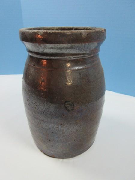 Early Stoneware Pottery Storage Jar Crock 8" Vessel Brown Luster Glaze, 5"D