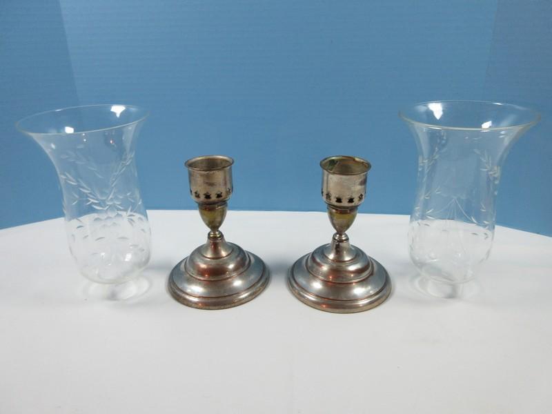 FBR Taunton, Mass. Silverplate on Copper 12 1/2" Candlesticks w/Etched Floral Foliage