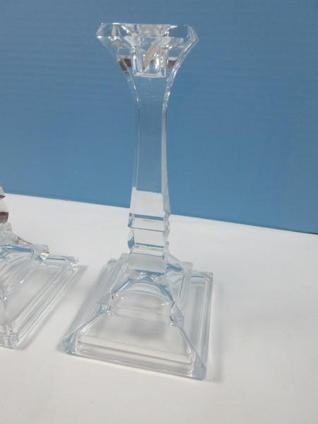 Pair Towle Full Lead Crystal 8" Column Candlesticks- NIB