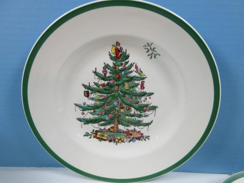 12pc Set Spode China Christmas Tree-Green Trim Pattern Buffet Set 4 Each Dinner Plates, Salad
