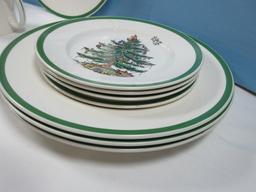 12pc Set Spode China Christmas Tree-Green Trim Pattern Buffet Set 4 Each Dinner Plates, Salad