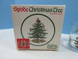 Set of 4 Spode Glassware Christmas Tree 4 1/8" Double Old Fashioned 12oz w/Gold Trim-NIB