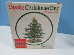 Set of 4 Spode Glassware Christmas Tree 6 1/4" Highball Glass Tumblers 12oz w/Gold Trim-NIB