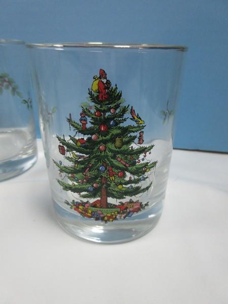 Set of 4 Spode Glassware Christmas Tree Double Old Fashioned Tumblers in Box