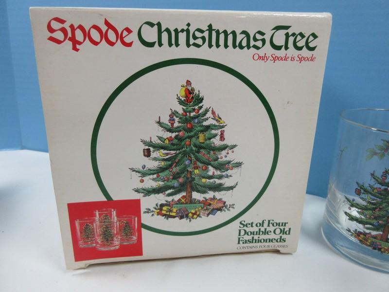 Set of 4 Spode Glassware Christmas Tree Double Old Fashioned Tumblers in Box