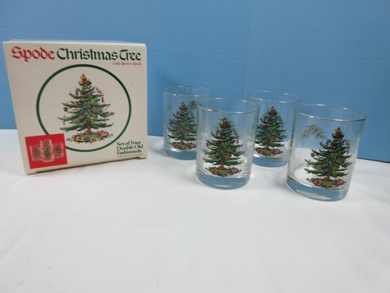 Set of 4 Spode Glassware Christmas Tree Double Old Fashioned Tumblers in Box