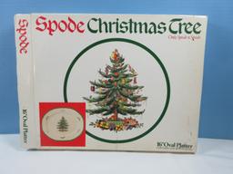 Spode China Christmas Tree Green Trim 16" Oval Platter- NIB