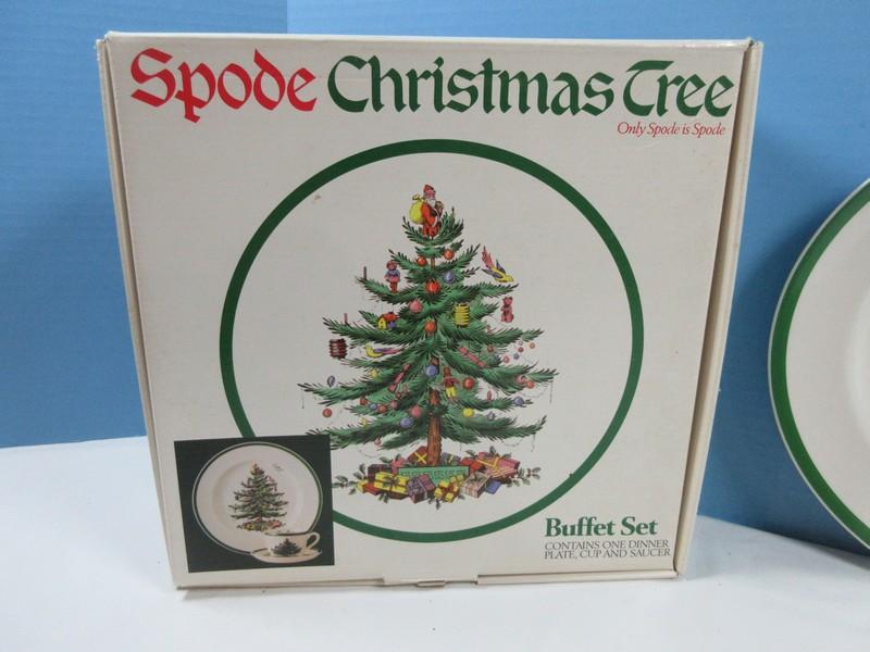 3pc Spode China Christmas Tree Green Trim Buffet Set Plate, Cup & Saucer in Box-Macy's $25.99