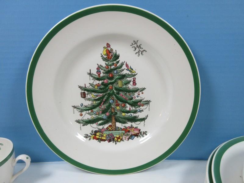 24pcs Spode China Christmas Tree Green Trim Dinnerware 4pc Place Setting for 6- Dinner Plates,