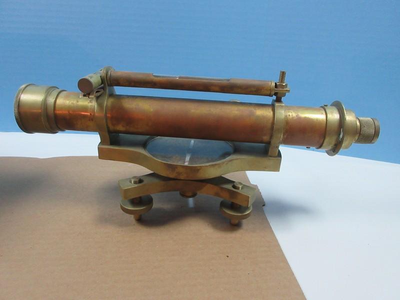 Scarce Find Antique Brass Surveyors Level Instrument Tool in Dovetail Box-6"H x 13"L