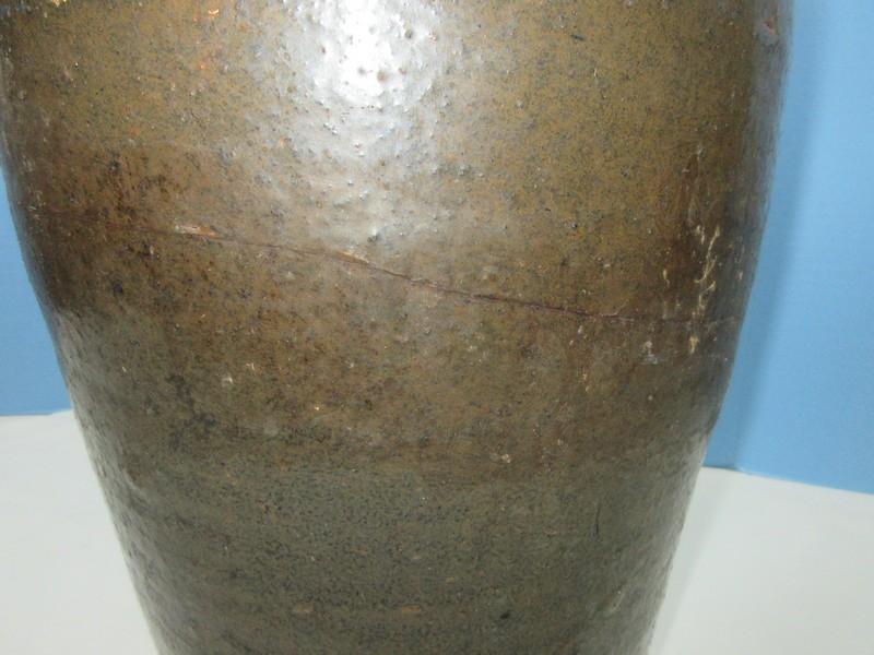 Impressive Early Pottery Stoneware 6 Gallon Churn w/Lug & Applied Handle Unique Glaze Finish