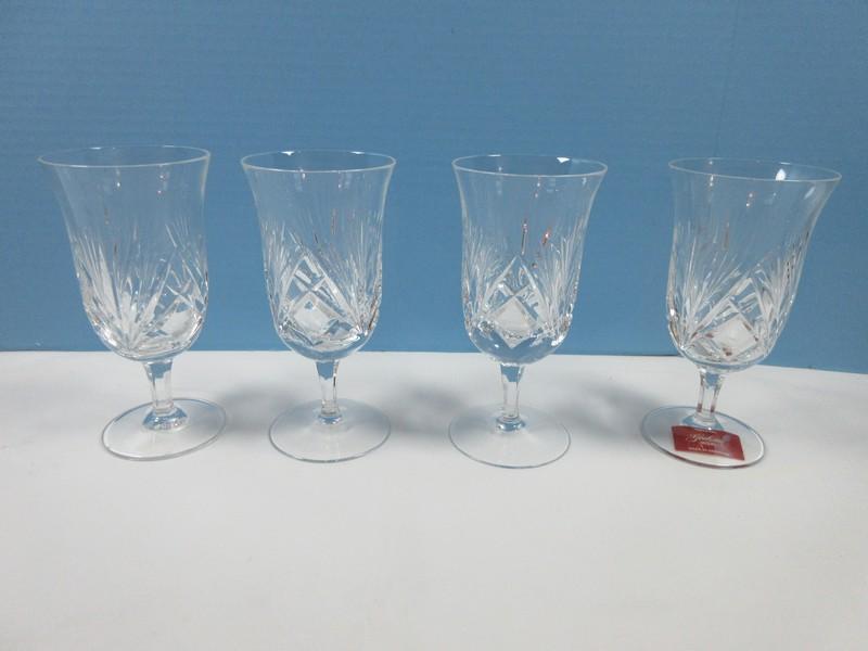 Set of 4 Gorham Crystal Cherrywood Pattern Cut Criss-Cross & Fan Design on Bowl Stemware