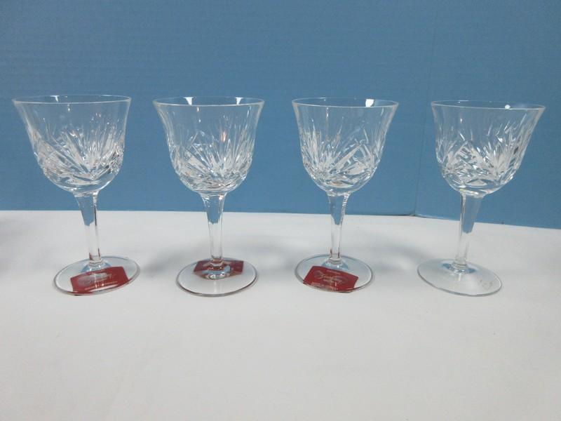 Set of 4 Gorham Crystal Cherrywood Pattern Cut Criss-Cross & Fan Design on Bowl Stemware