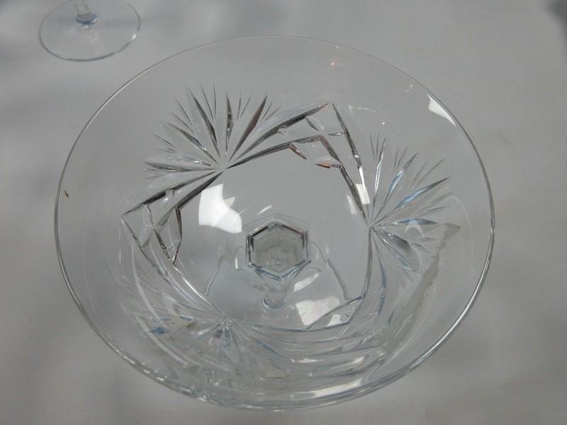 Set of 6 Gorham Crystal Cherrywood Pattern Cut Criss-Cross & Fan Design on Bowl Champagne/