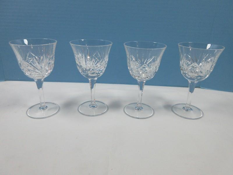 Set of 4 Gorham Crystal Cherrywood Pattern Cut Criss-Cross & Fan Design on Bowl 5 5/8" Wine