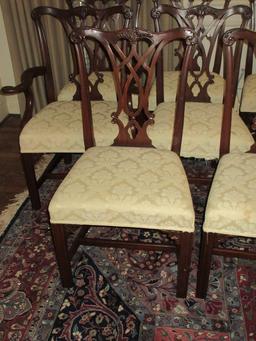 Exquisite Set of 8 Henkel-Harris Furniture Mahogany Chippendale Style Formal Chairs Intricate