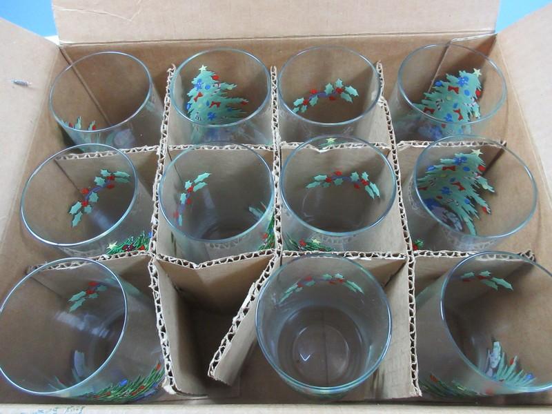 Set of 11 Luminare Noel Christmas Tree Pattern Glassware 16oz Cooler Tumblers-NIB