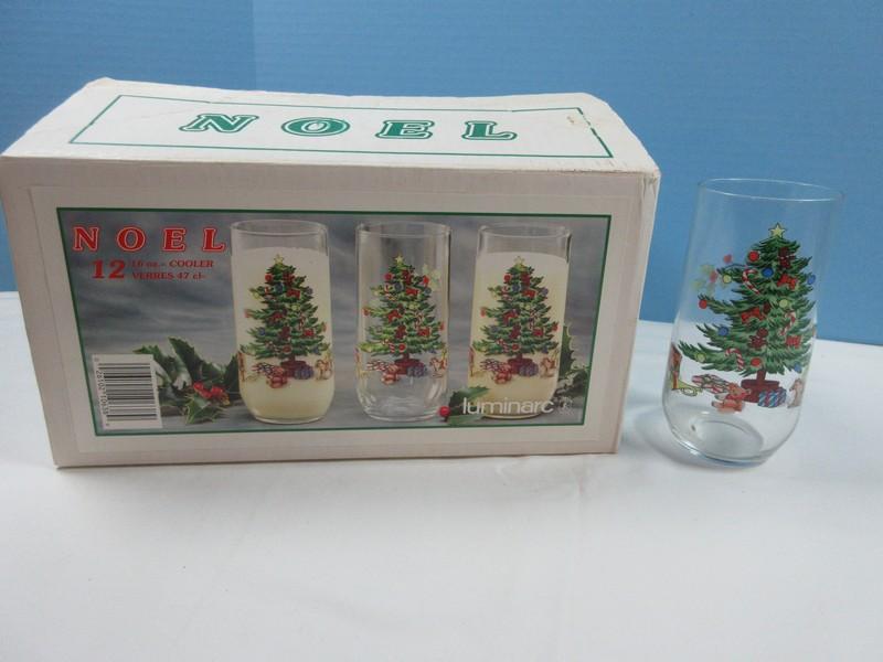 Set of 11 Luminare Noel Christmas Tree Pattern Glassware 16oz Cooler Tumblers-NIB