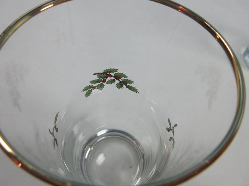 Set of 4 Spode Glassware Christmas Tree Pattern Gold Rim 6 1/4" Highball Glassware 15oz-