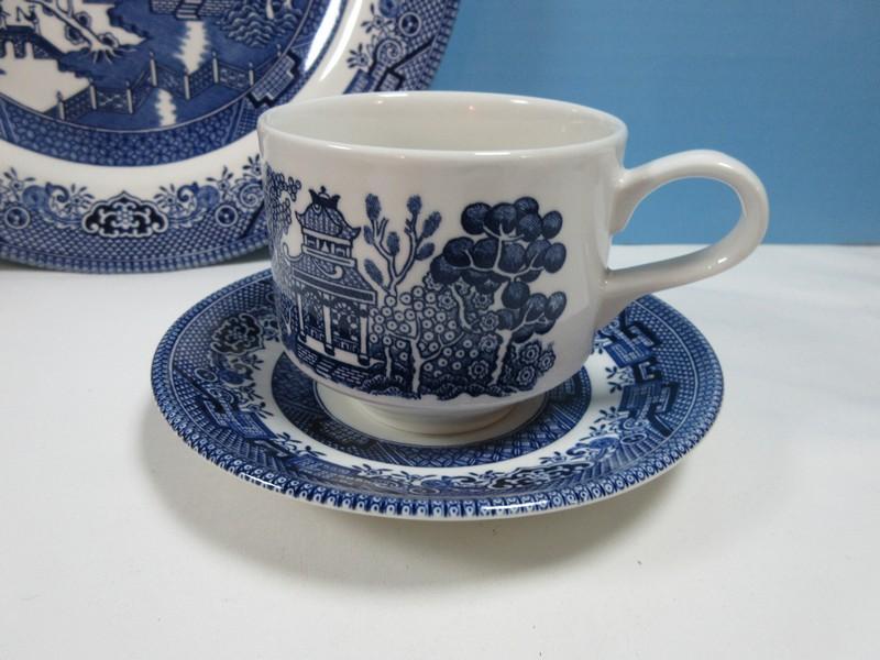 Dinnerware 12pcs Churchill China Classic Blue Willow Pattern 3pc Sets for 4 Place Settings Dinner