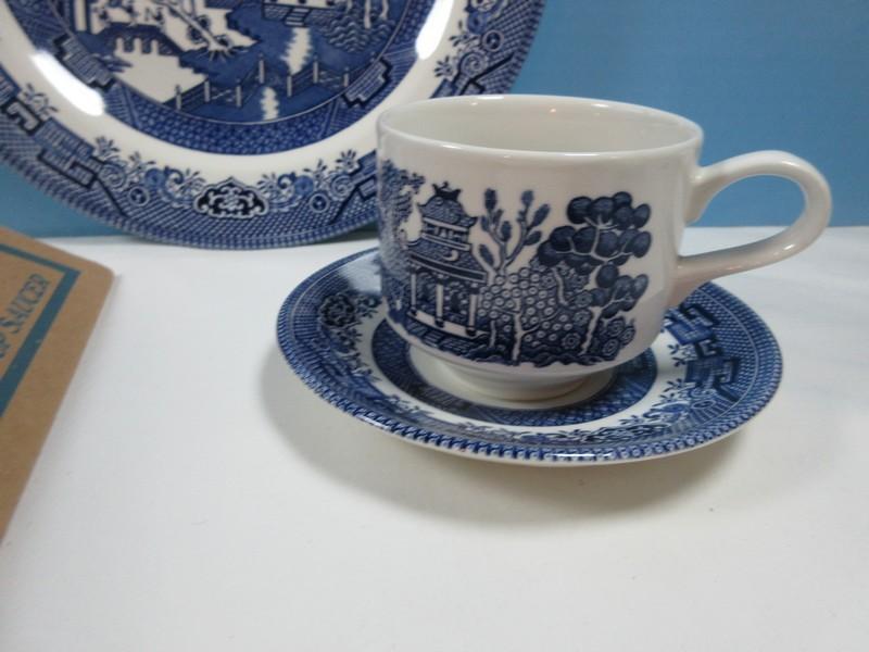 Dinnerware 6pc Churchill China Classic Blue Willow Pattern 3pc Sets for 2 Place Settings Dinner