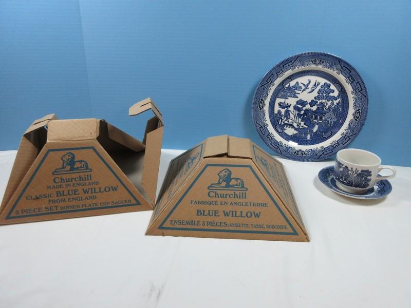 Dinnerware 6pc Churchill China Classic Blue Willow Pattern 3pc Sets for 2 Place Settings Dinner