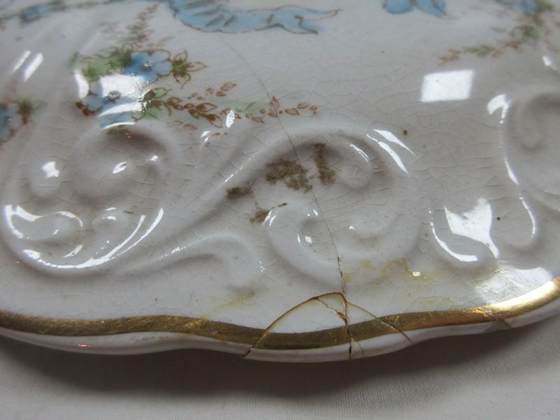 Scarce Find Early WH Tatler Decorating Co. 2pc Chamber Pot Blue Floral Swag & Satin Ribbon