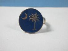 925 Sterling Silver SC State Flag Palmetto & Crescent Moon Emblem Blue Insignia, Ring Size 5 3/4
