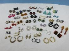 Lot Costume Jewelry Pierced/Clip on Earrings Enamel, Hoop, Faus Pearl, Dangle, Faus Emerald