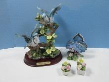 lot Gorgeous Wellington Collection 9 3/4" Sculptured Bisque Porcelain Blue Bird & Yellow