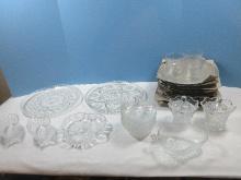 Lot Crystal/Glassware 16 Forte Crisa Basketweave 9 3/8" Dinner Plate/3 Cups, 8 Strawberry Shape