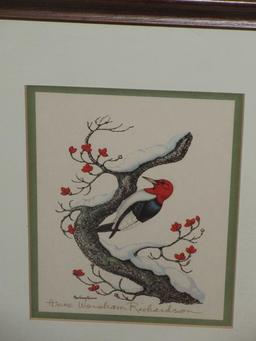 Collection 5 Various Birds and Botanical Framed Artwork Prints All Artist Signed Anne Worsham