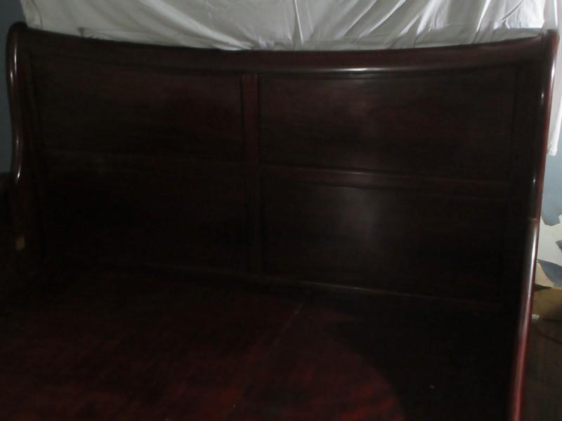 Stately King Chinoiserie Sleigh Bed Panel Scroll Headboard