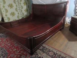 Stately King Chinoiserie Sleigh Bed Panel Scroll Headboard