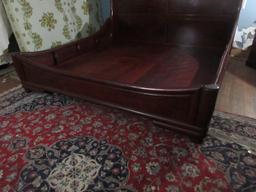Stately King Chinoiserie Sleigh Bed Panel Scroll Headboard
