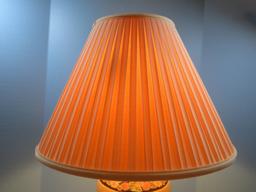 Semi Porcelain 28" Vase Form Table Lamp on Simulated Wooden Footed Base Oriental