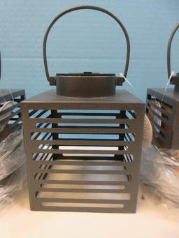 New Set of 4 Solar LED Lantern Gray Matte Metal Hanging Lantern Modern slat Design 6"H
