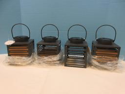 New Set of 4 Solar LED Lantern Gray Matte Metal Hanging Lantern Modern slat Design 6"H