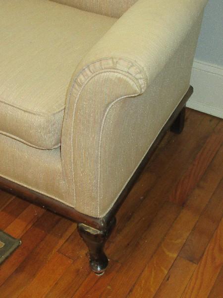 Depression Era Style Sofa Flared Arms Mahogany Trim & Legs 32"H x 76"