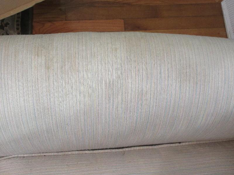 Depression Era Style Sofa Flared Arms Mahogany Trim & Legs 32"H x 76"