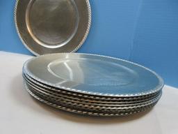 Set 9 Decorative Silverleaf Stylized 13" Charge Plates Rope Trim Rim
