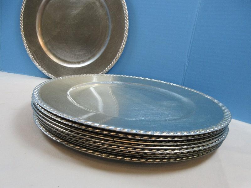 Set 9 Decorative Silverleaf Stylized 13" Charge Plates Rope Trim Rim