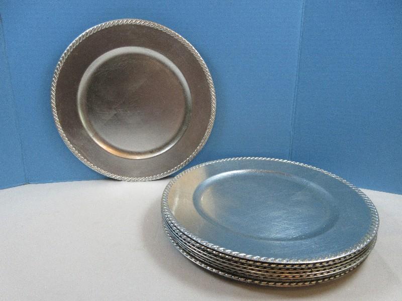Set 9 Decorative Silverleaf Stylized 13" Charge Plates Rope Trim Rim