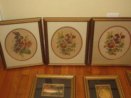 Lot Artwork Prints Set 6 Landscape Scenes Ornate Scrollwork Beaded Trim Frames, 3 Vintage