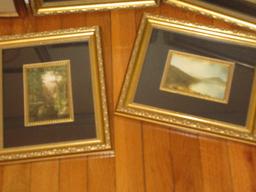 Lot Artwork Prints Set 6 Landscape Scenes Ornate Scrollwork Beaded Trim Frames, 3 Vintage