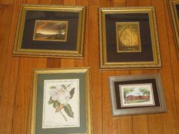 Lot Artwork Prints Set 6 Landscape Scenes Ornate Scrollwork Beaded Trim Frames, 3 Vintage